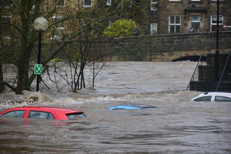 Flood water across a road