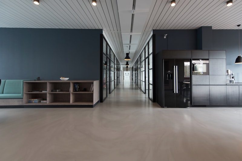 A bright office corridor