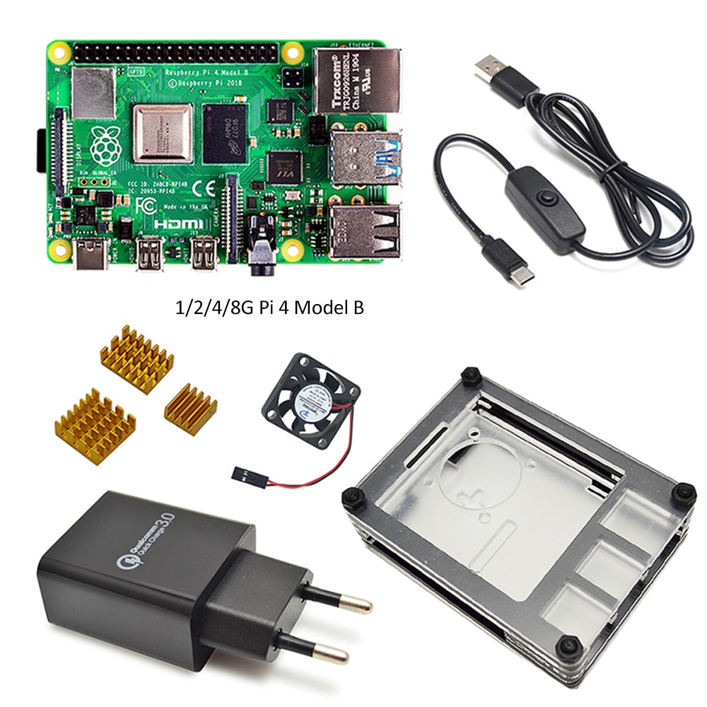 Raspberry Pi 4 Model B Development Board Kit 8GB/2GB/4GB with power switch line type-c interface EU Charger Adapter and heatsink